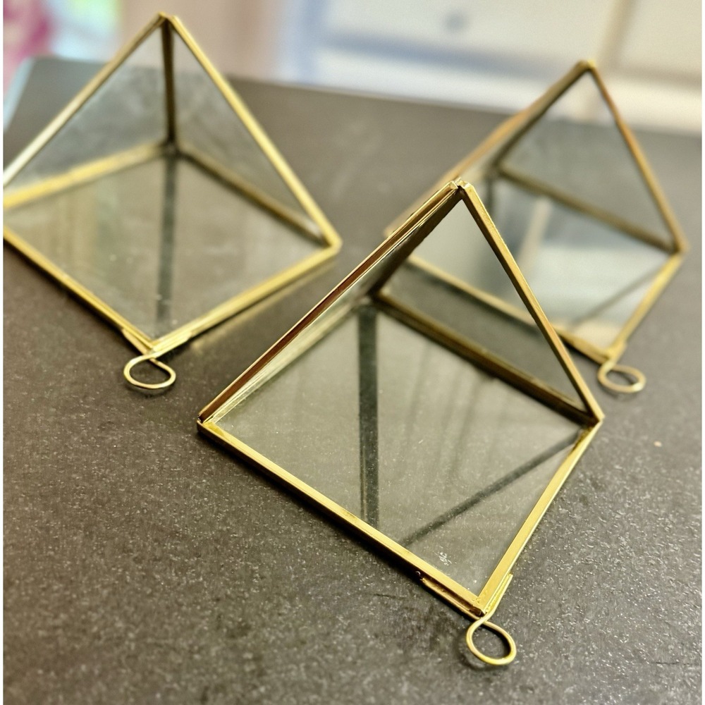 Set 3 Gold Geometric Terrarium Hanging Planter Display Boxes Decor - Picture 3 of 11